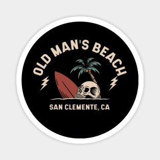 Vintage Surfing Old Man's Beach San Clemente California // Retro Surf Skull Magnet